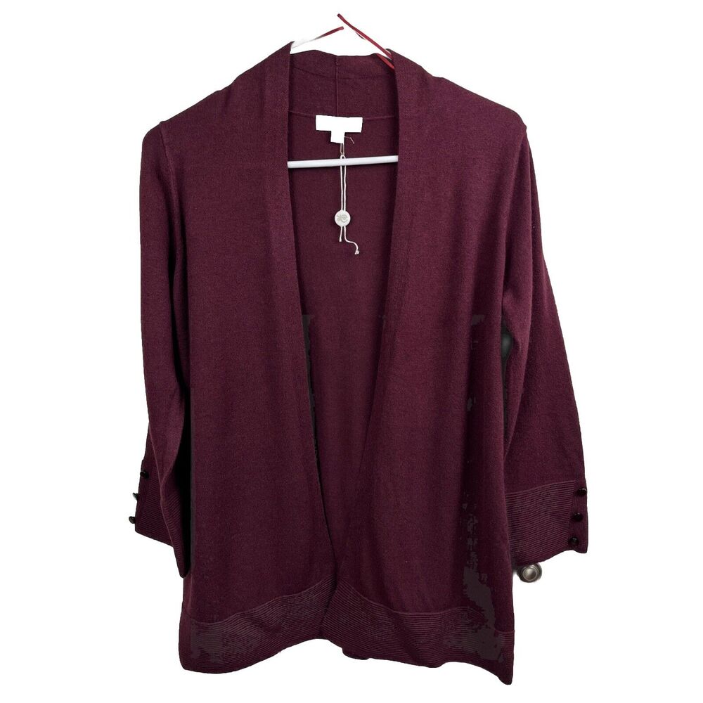 Evolution by Cyrus Cardigan Sweater Womens Open Front Purple Grape Small NWOT